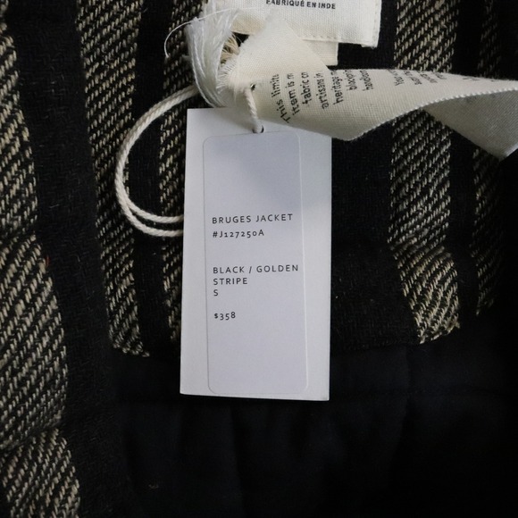 NWT MIRTH Bruges Jacket Small Black Golden Stripe Quilted Coat Handmade Belted - Picture 9 of 11